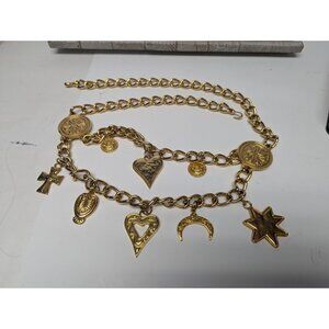 Vintage Escada Gold Tone Medallion Charm Belt - Made in Spain ~ Adjustable 37"